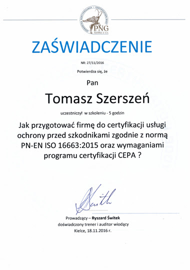 Jak przygotować firmę do certyfikacji usługi ochrony przed szkodnikami zgodnie z normą PN-EN ISO 16663:2015 oraz wymaganiami programu certyfikacji CEPA